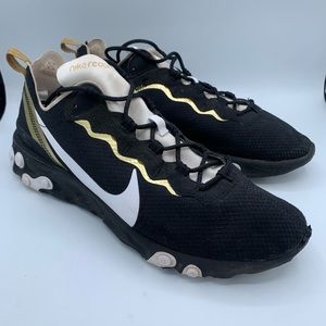 Nike React Element 55 Black Metallic Gold White Men’s 11.5